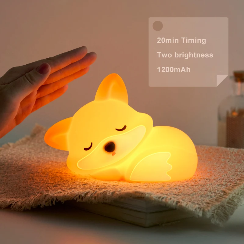 Fox Silicone Night Light USB Charging, with Timer for Bedside Travel Use, Artistic Decorative Emergency Light Gift