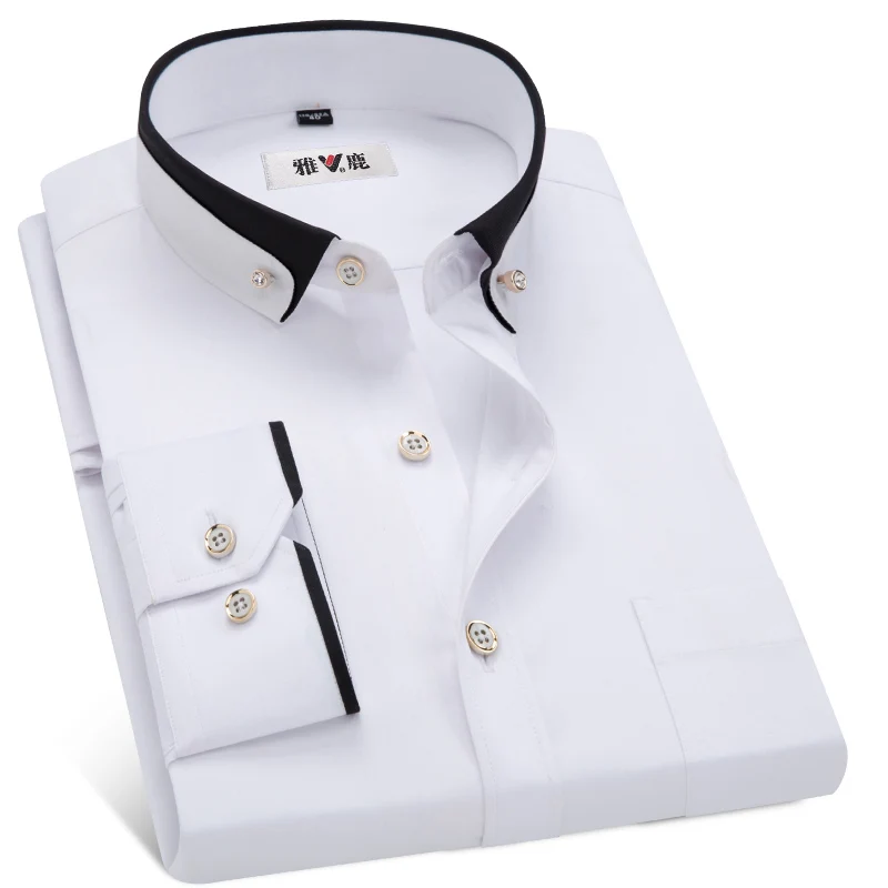 Men's Classic Stretchy Silky Dress Shirt Buckle Collar Business Office Long Sleeve Standard-fit Wrinkle Free Shirts