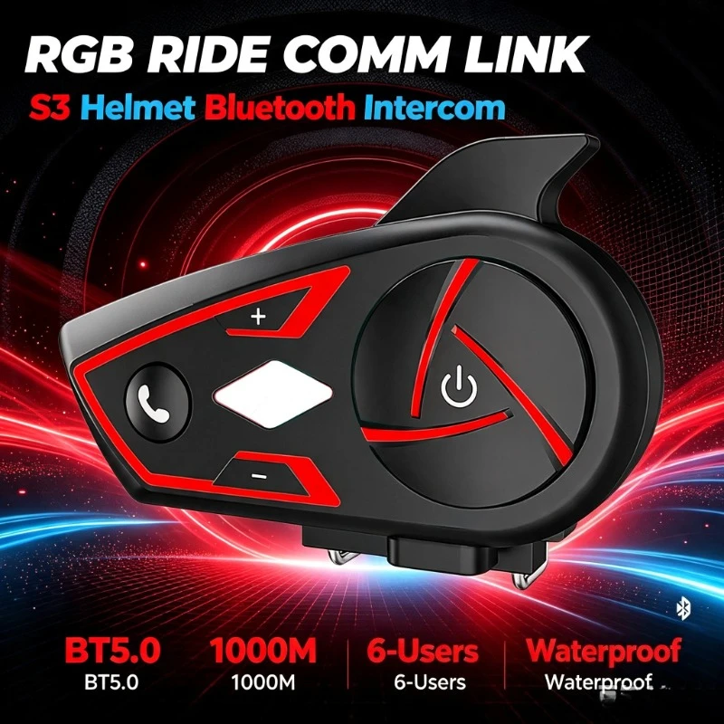 Daily Commute Bike Headset RGB Ambient Light 1000M Group Talk Waterproof Audio Tool