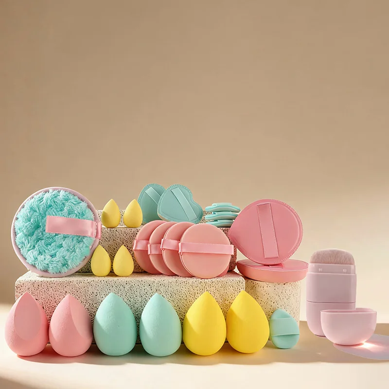 42Pcs Makeup Brush Set with Bag Colorful Cosmetic Kit Professional Powder Eyeshadow Blender Sponge Travel Toiletry Organizer