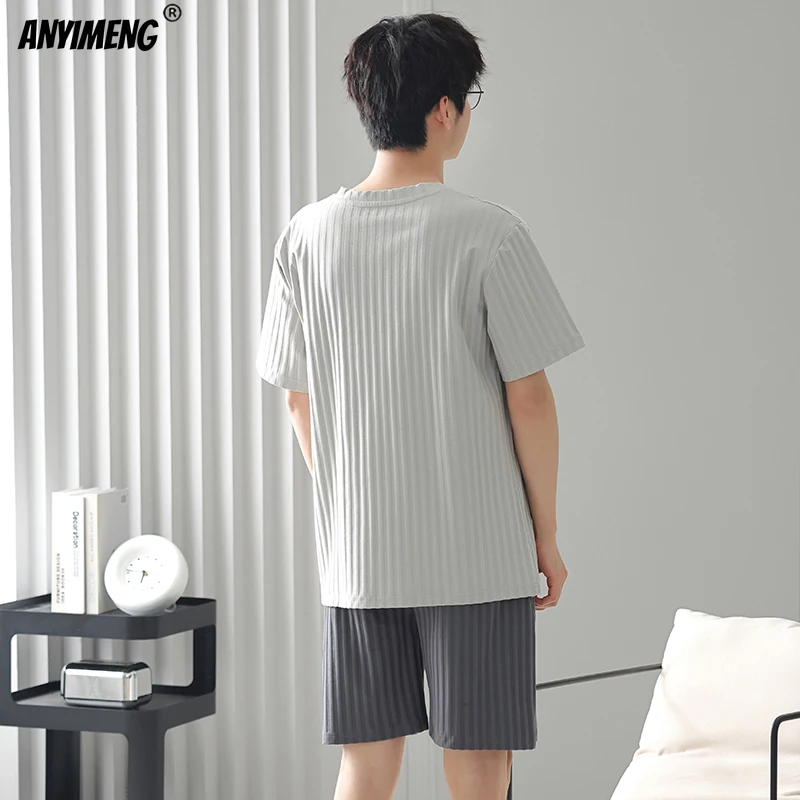 New Summer Men Faux Cotton Pajamas Short Sleeves Shorts Nightwear Plus Size L-3XL Homewear for Young Man Pullover Pijamas