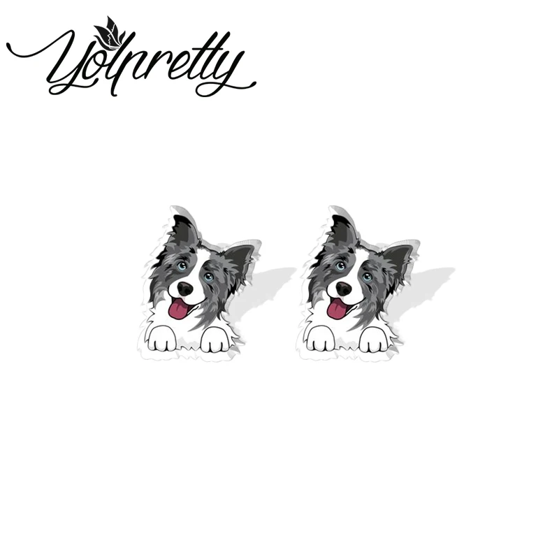 2023 Cartoon Smiling Border Collie Dogs Acrylic Stud Earrings Resin Epoxy Ear Fashion Jewelry Earrings for Women Girls