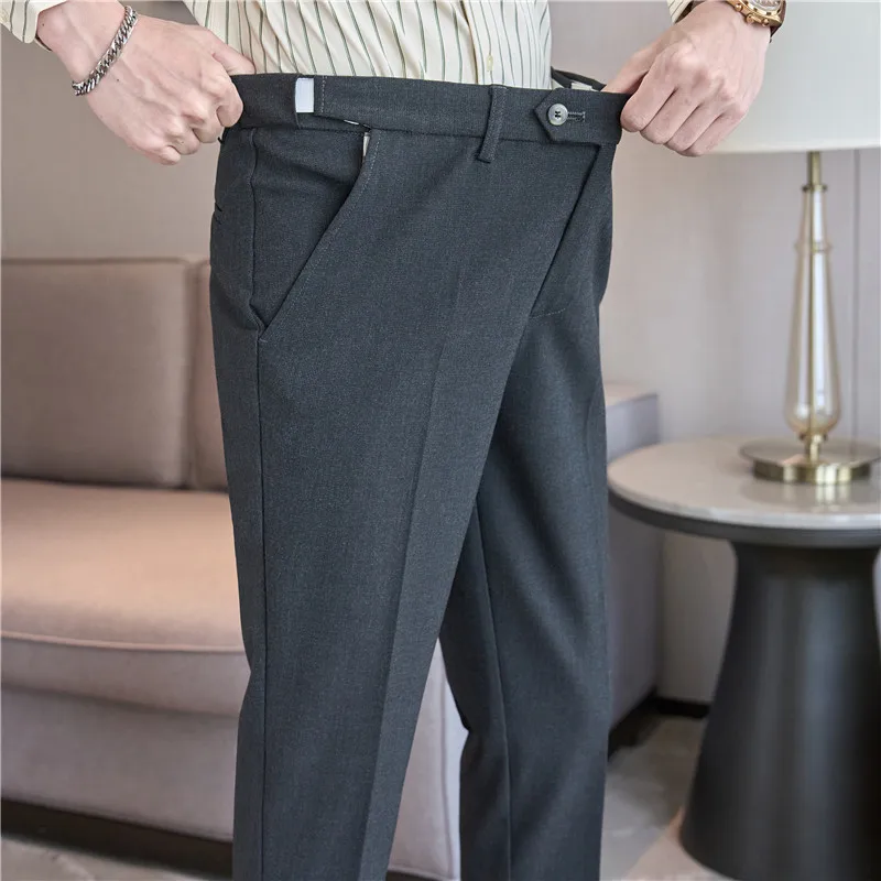 Men Suit Pant 2024 Autumn Elastic Waist Dress Pants Solid Business Casual Slim Fit Office Social Trousers High-quality Clothing