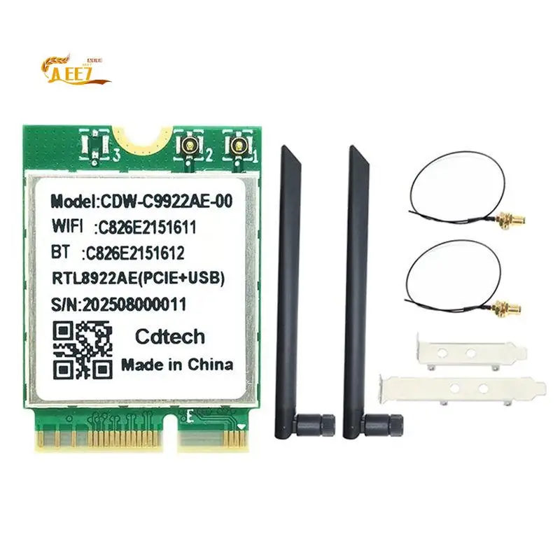 AEE7-RTL8922AE Wifi7 Card 6338Mbps Tri-Band 2.4G/5G/6G Wireless Wifi Adapter Bluetooth5.4 M.2 For Win10/Win11+8DB Antenna