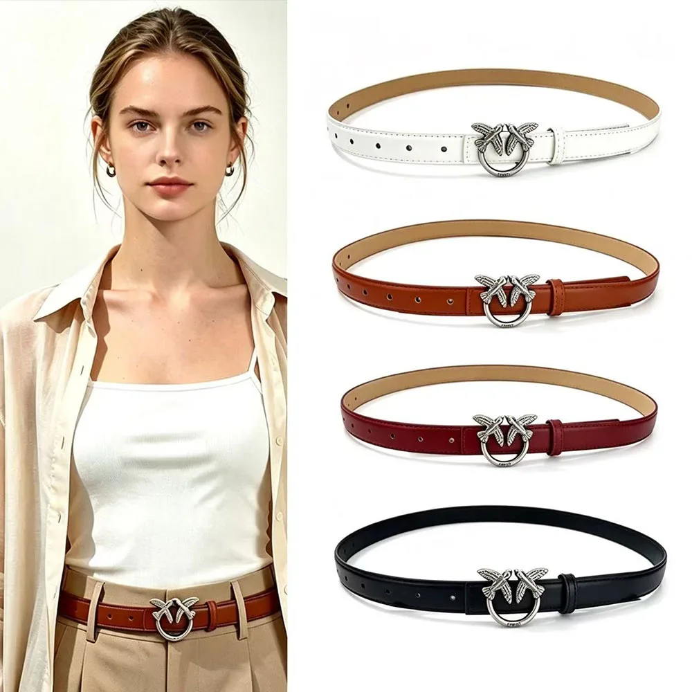 Silver Bird Buckle Women's Belt, Adjustable Waist Strap for Jeans Dress, Multi-Color Romantic Accessory