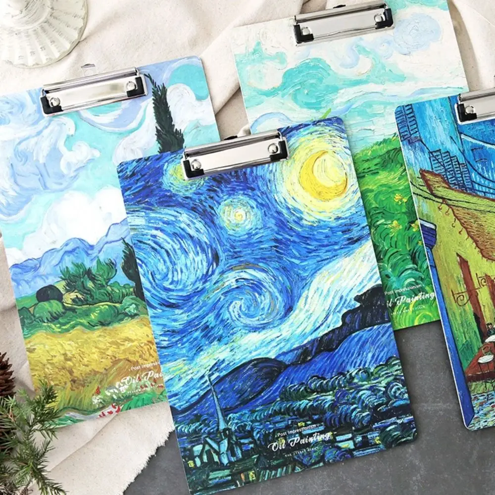 With Low Profile Gold Clip A4 File Folder Van Gogh Oil Painting Writing Sheet Pad Writing Clipboard Writing Pad Writing Tablet