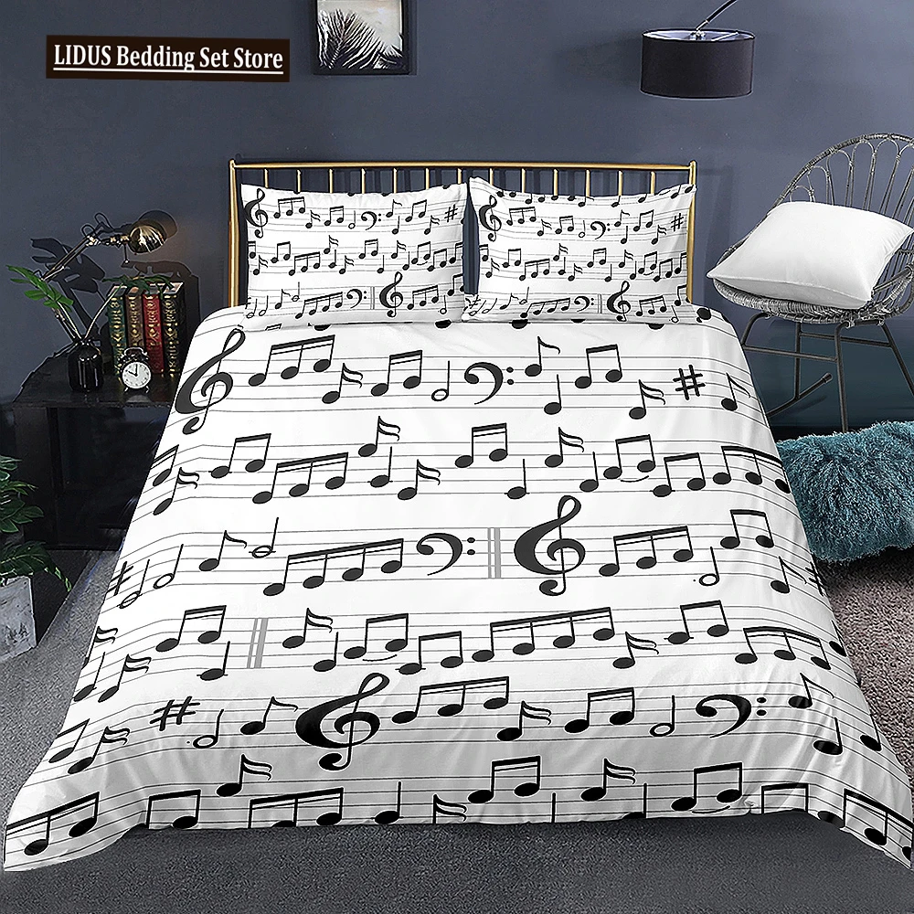 

Music Duvet Cover Set 3D Print Music Note White Black Comforter Cover For Boys Girls Teens Polyester Bedding Set King Queen Size