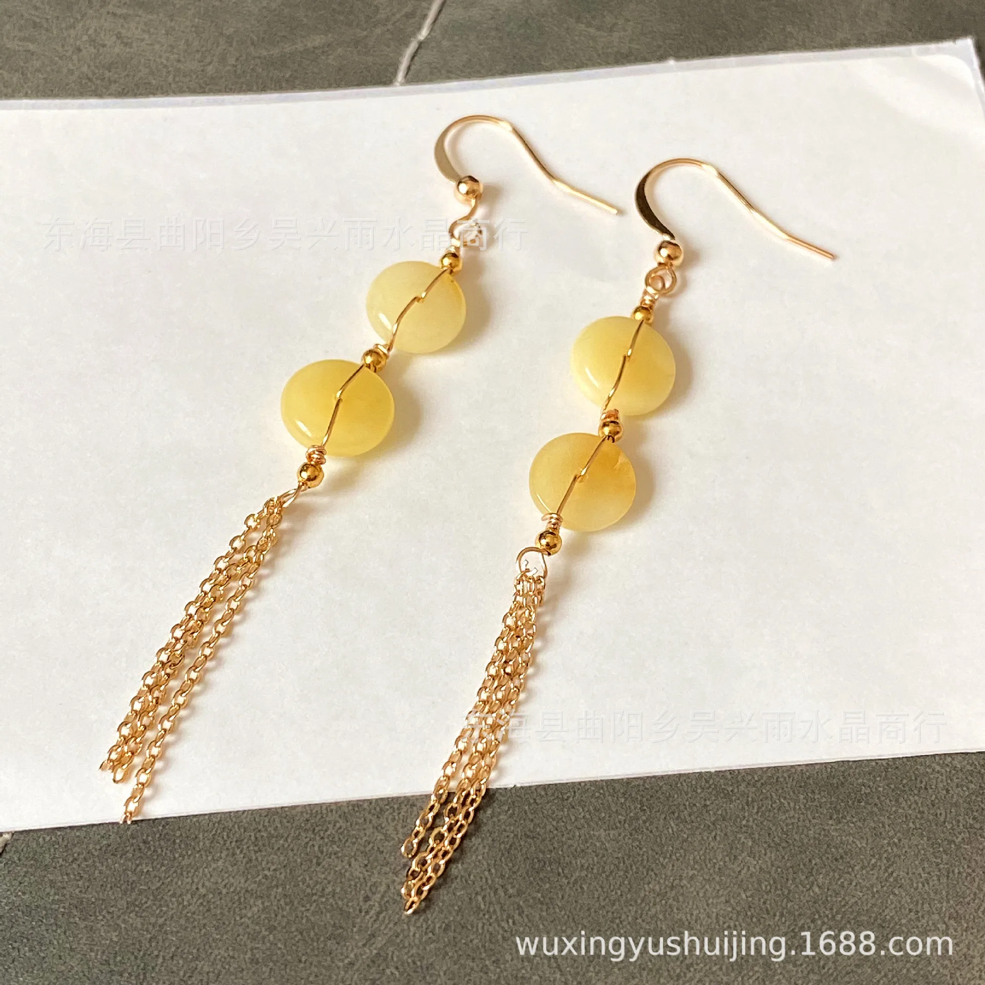 Hand-wound 14k gold plate bead spacer bead natural, amber beeswax earrings, earrings, stud earrings jewelry