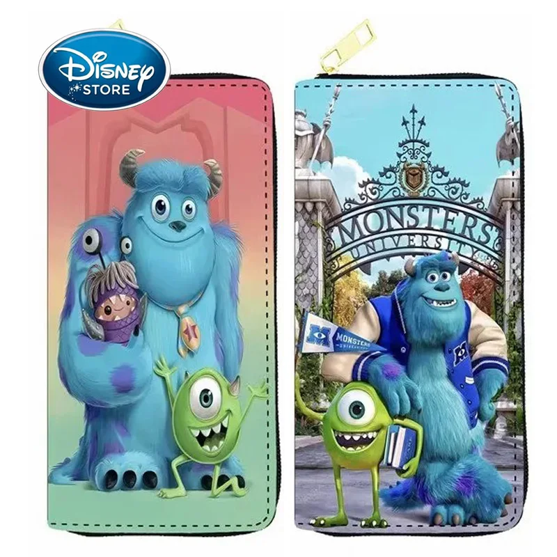 Disney Monsters University Cartoon impressão carteira para mulheres e meninas, Sullivan Michael couro Zip Around Purse, cartão de crédito longo