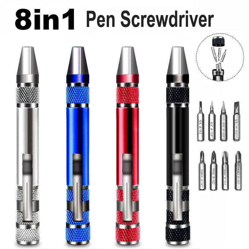 2025 Multifunction 8 in 1 Pocket Precision Mini Screwdriver Pen Mobile Phone Repair Hand Tools Kit Portable Screwdriver Set Bits