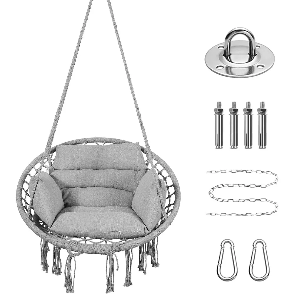 

Goutime Hammock Chair, Macrame Hanging Swing Boho Chairs with Cushion and Hardware Kit, Adult Swings for Outside,Patio