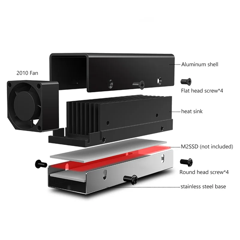 M.2 SSD NVMe 방열판 M2 2280 솔리드 스테이트 디스크 공기 순환 라디에이터, 선풍기 알루미늄 방열판, 열 패드 쿨러
