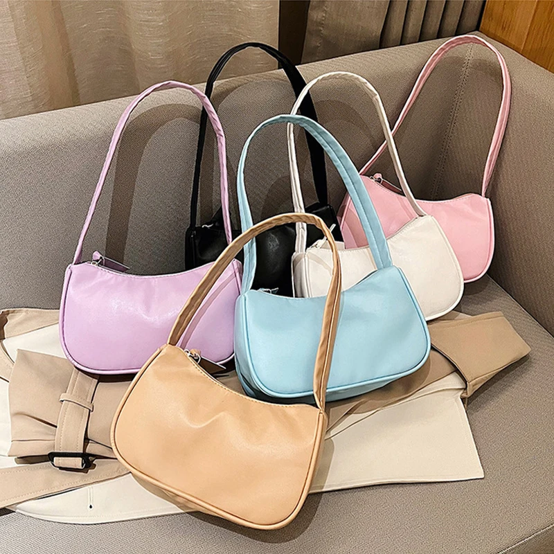 New Fashion Trend Retro Women's Casual Versatile Simple Underarm Solid Color Zipper Shoulder Bag