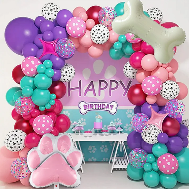 137-teiliges Hundepfoten-Ballonset Geburtstags-Ballon-Girlande Bogen-Set für Jungen Mädchen Rosa Themen-Geburtstagsparty-Dekorationen Latex-Ballons