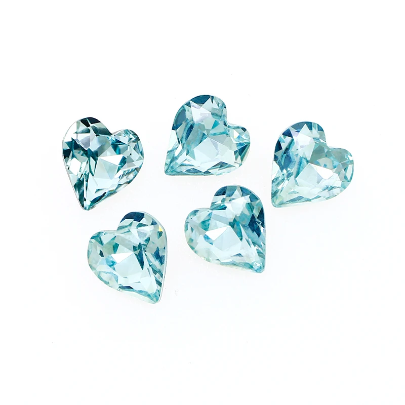 Heart Shape 8.8x8mm Aquamarine Crystal  Fancy Stone Pointed Back Rhinestones K9 Glass Loose Diamond For Jewelry Making