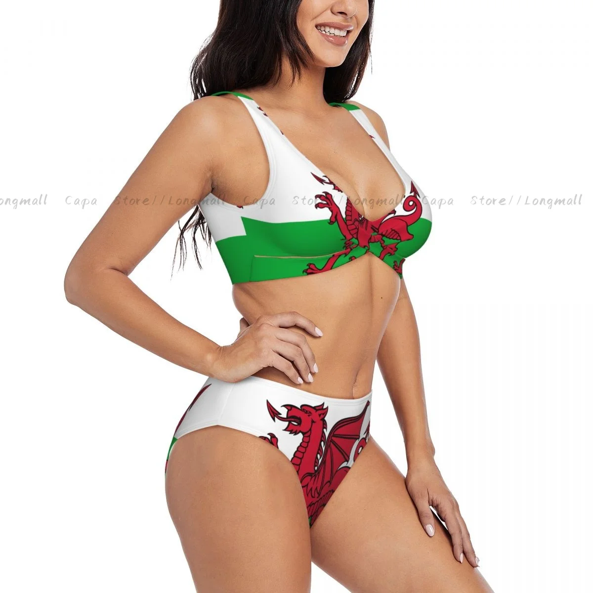 

Summer Women V Neck Bikini Set Flag Of Wales Swimwear Female 2 Piece Beach Swimsuit Bathing Suit