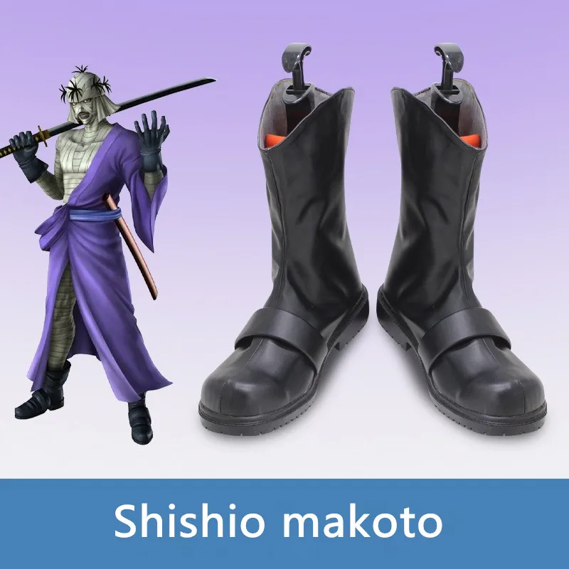 Rurouni Kenshin Shishio makoto Cosplay Costume Shoes Anime Handmade Faux Leather Boots