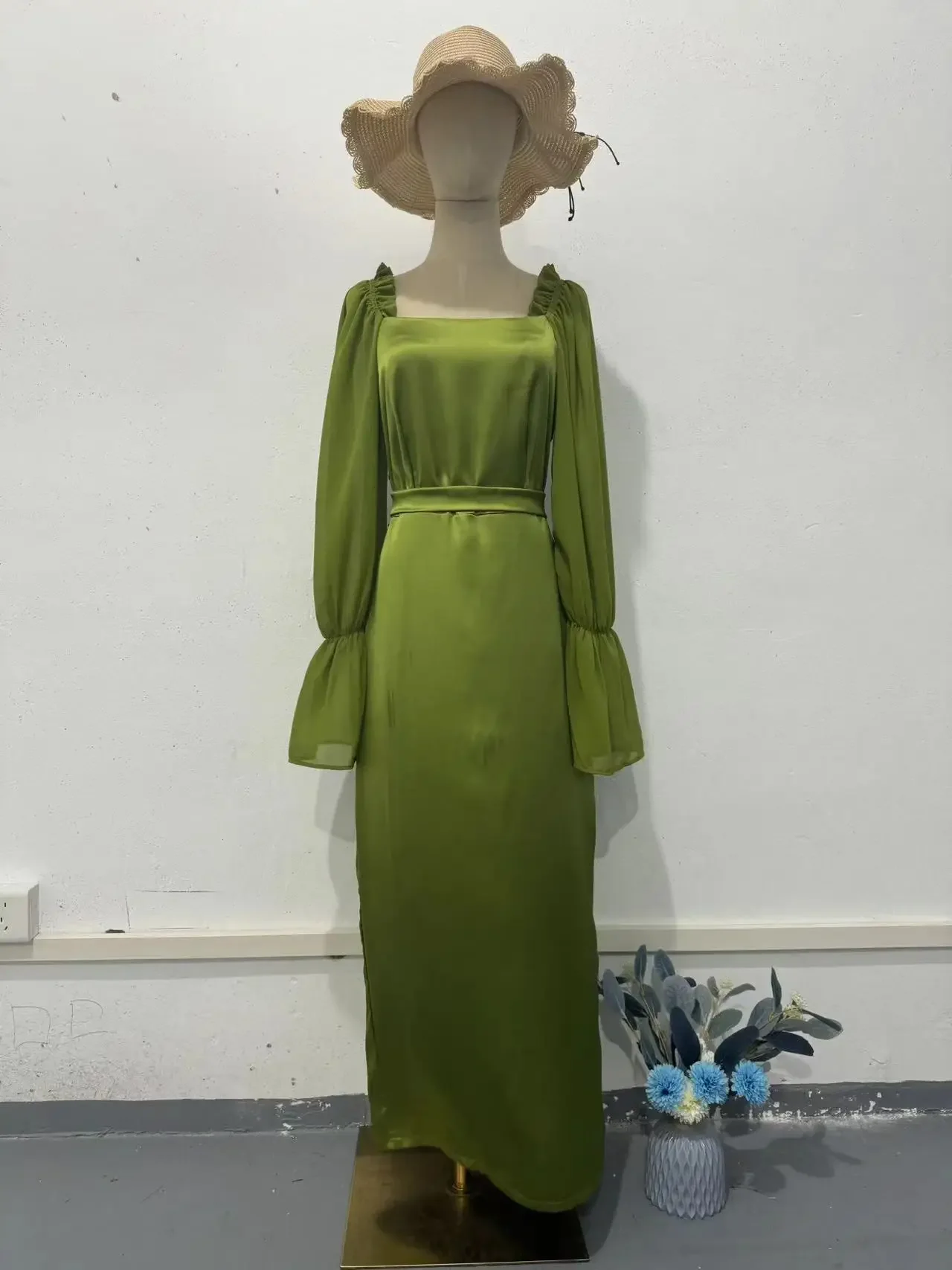 Robe en mousseline de soie à lacets pour femmes, col carré français, style forêt nickel é de documents purs, taille super dégradée, robe vintage, printemps et automne