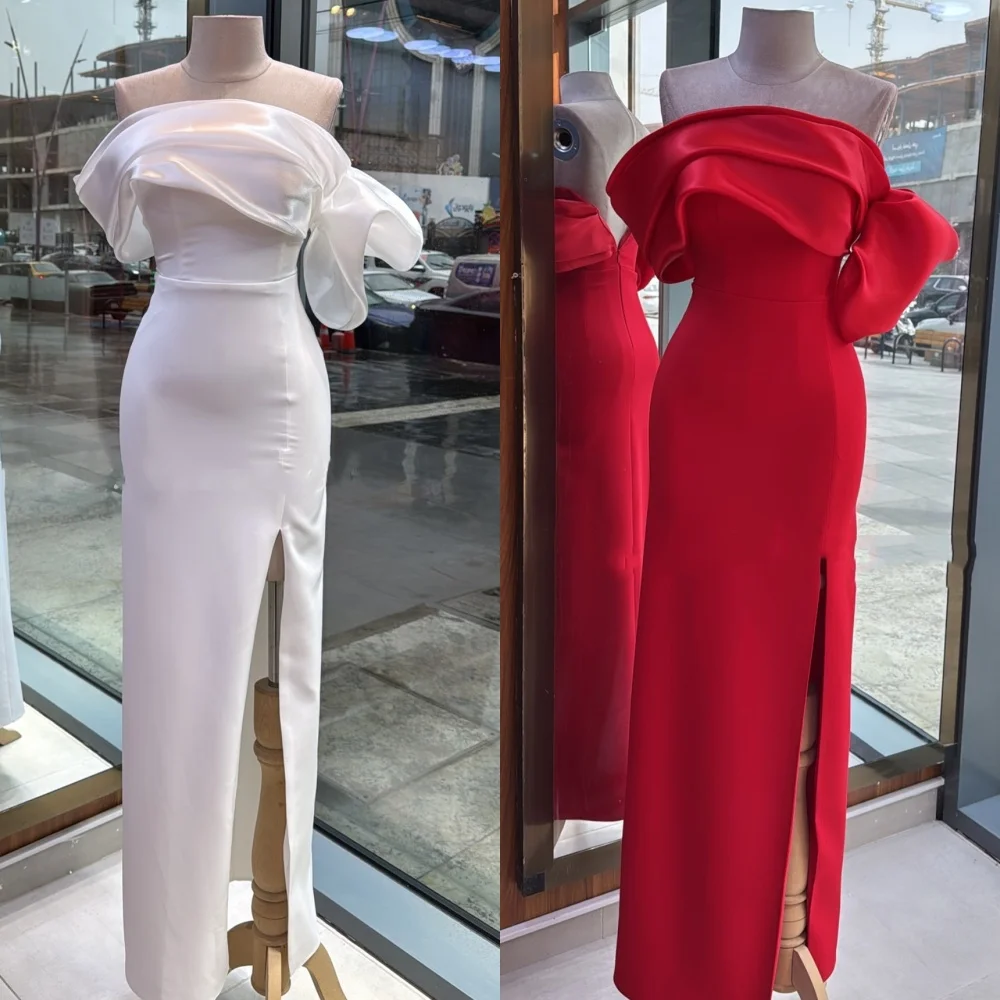 

Customized Fashion Jersey Pleat Straight Off-the-shoulder Long Dresses Bespoke Occasion Evening Chinese Style