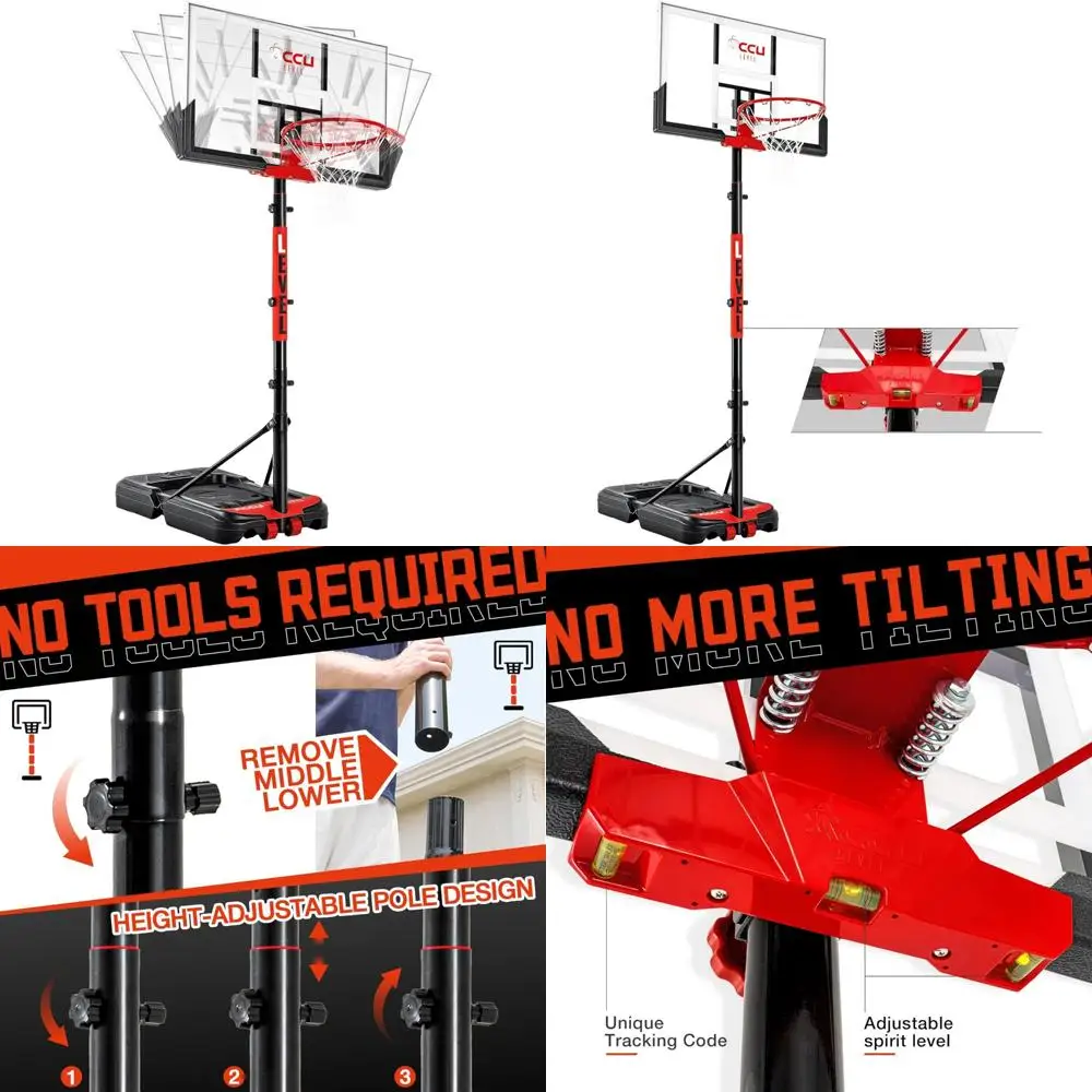 Verstelbaar basketbaldoelsysteem 4,7-10ft hoogte, 44-48 inch in hoek verstelbaar bord voor kinderen en volwassenen