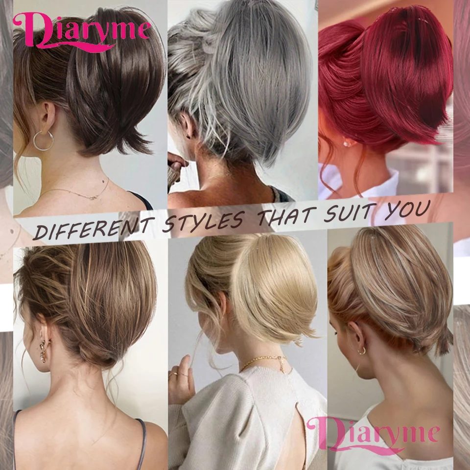 

Синтетический парик с хвостиком, короткий прямой парик с зажимом для хвоста, подходит для новичков, которые можно носить на ежедневных вечеринок