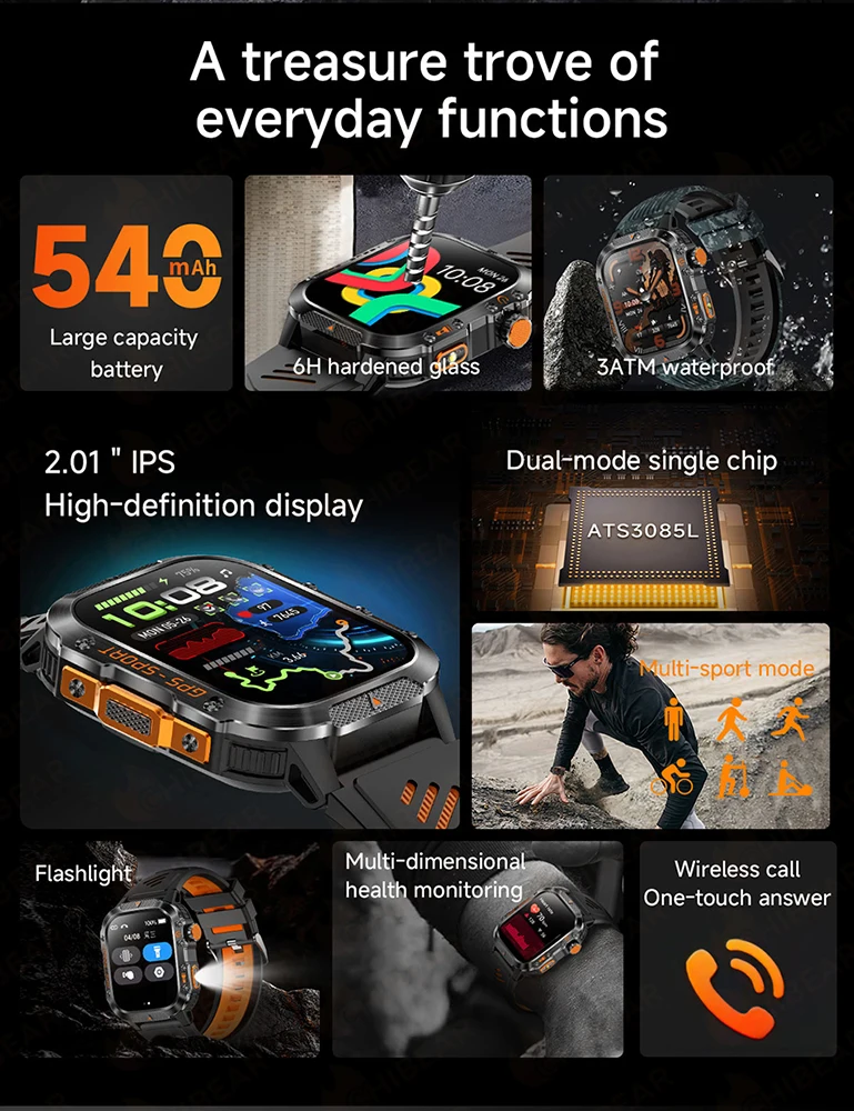 Para xiaomi militar ao ar livre relógio inteligente gps bluetooth chamada 2.01 "tela amoled 3atm à prova dwaterproof água esportes smartwatch 2025 novo