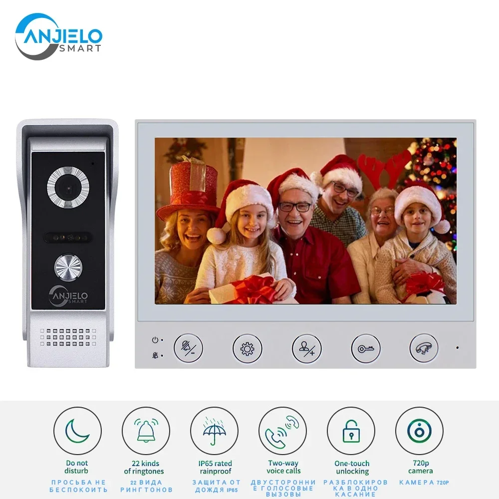 7 Inch Video Intercom for Home System Kit Outdoor Doorbell with Camera Ir Night Vision Waterproof Handsfree Dual-Way Intercom
