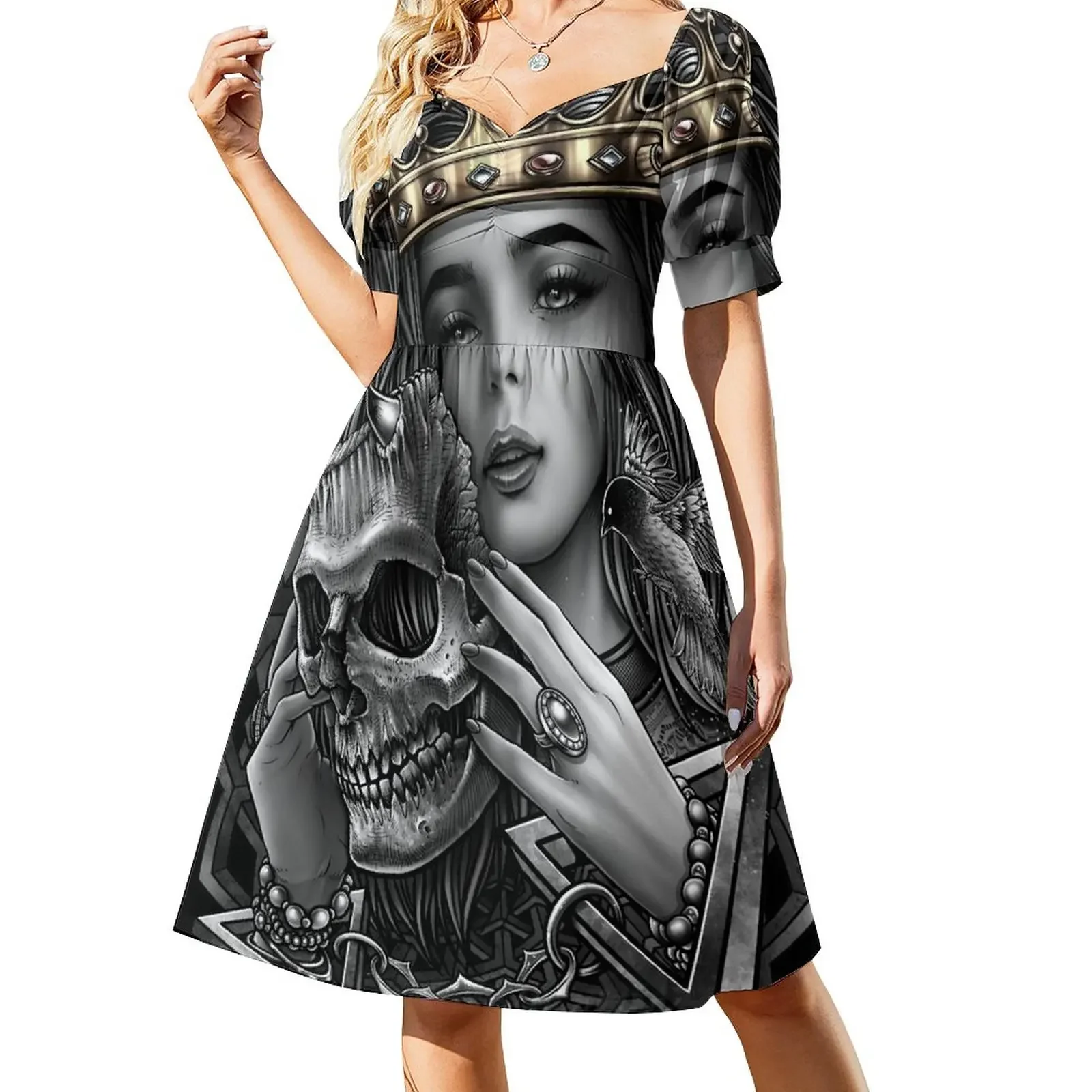 Royel pretty women of darkness and occult skull mask Short-Sleeved Dress women's summer clothing 2025 Dress for girls