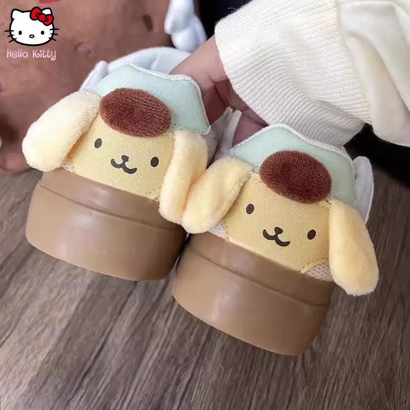 

Hello Kitty New Kawaii Anime Pompom Purin Bread Shoes Cute Cartoon Decoration Student Versatile Thick-Soled Casual Sneakers Soft