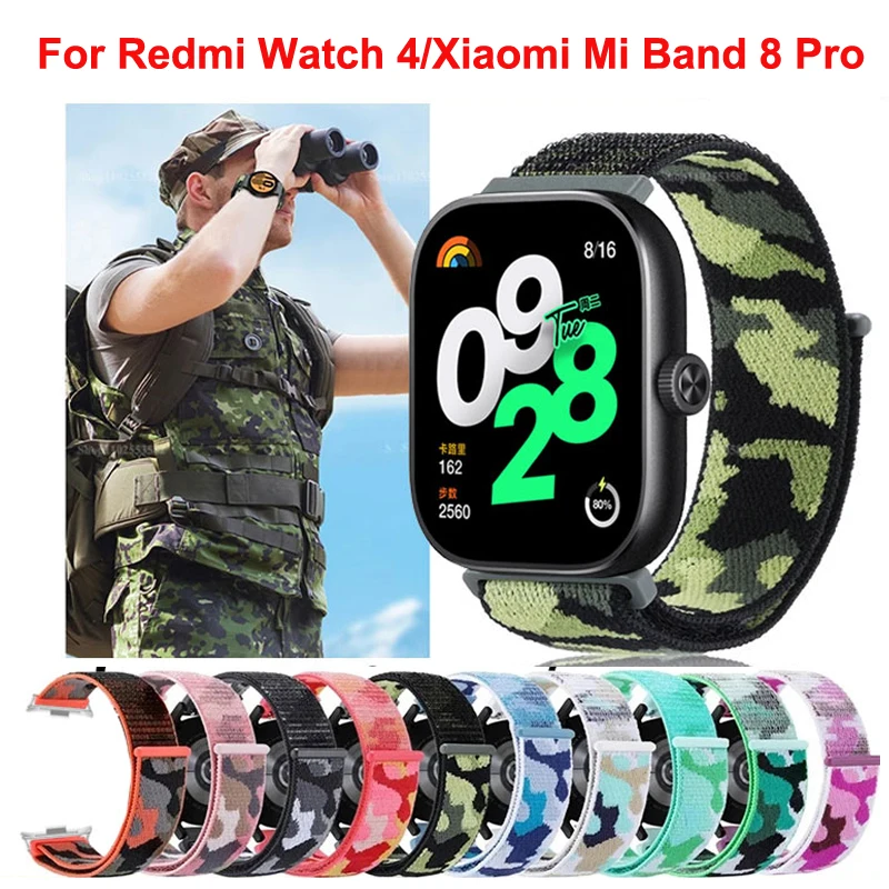 Camouflage Nylon Loop Strap For Redmi Watch 4 SmartWatch Sport Watchband Bracelet For Xiaomi Mi Band 8 Pro Watchband Accessories