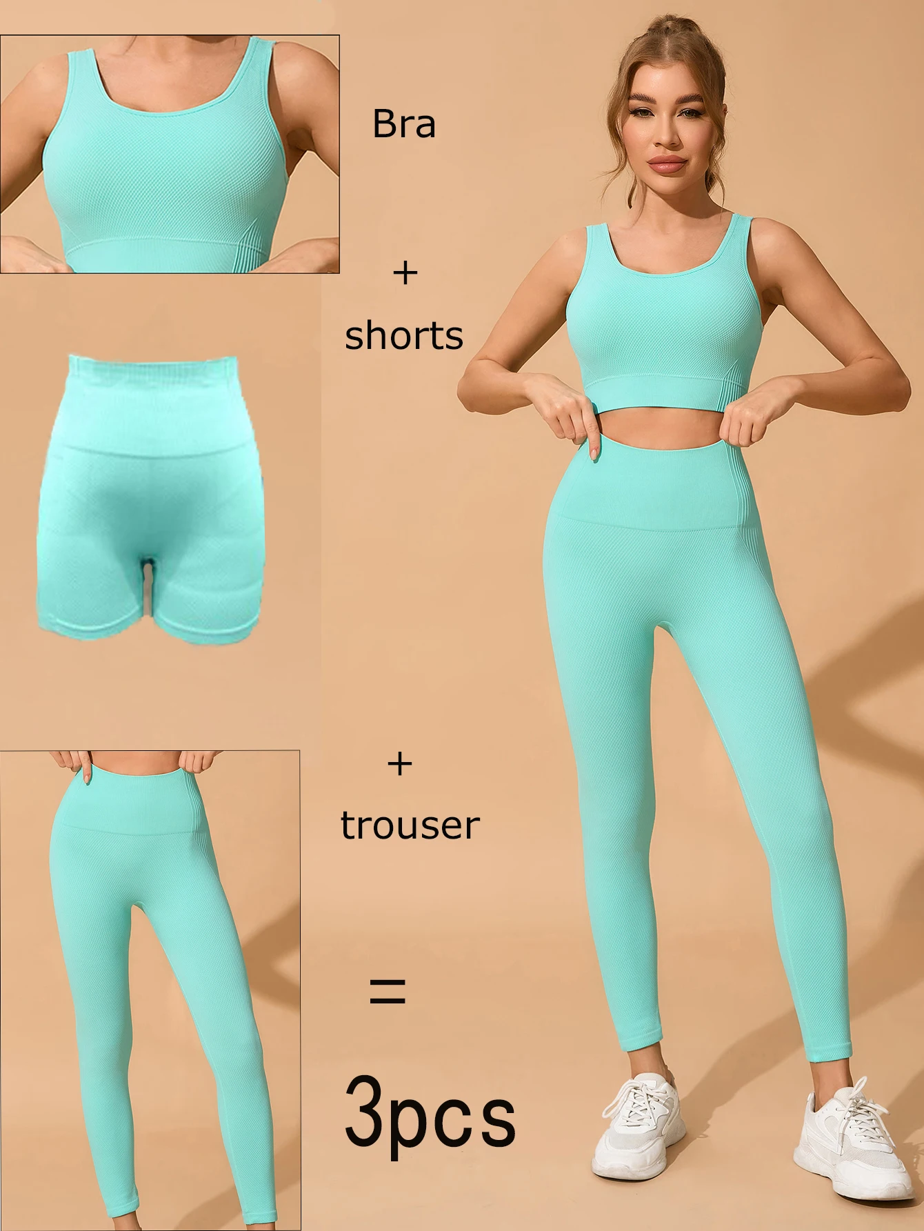 

Женский комплект для йоги, тренажерный зал из трех предметов, спортивная спортивная одежда, топ и шорты, эластичная тренировочная одежда для бега, велоспорта, фитнеса