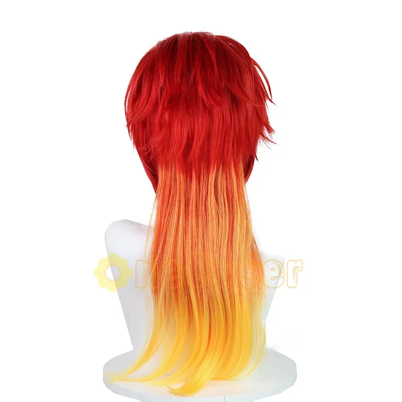 Peluca de Cosplay de Chika Takiishi, cortavientos de Anime, pinzas para las orejas de pelo amarillo degradado rojo, pelo de fibra resistente al calor + gorro de peluca para Halloween