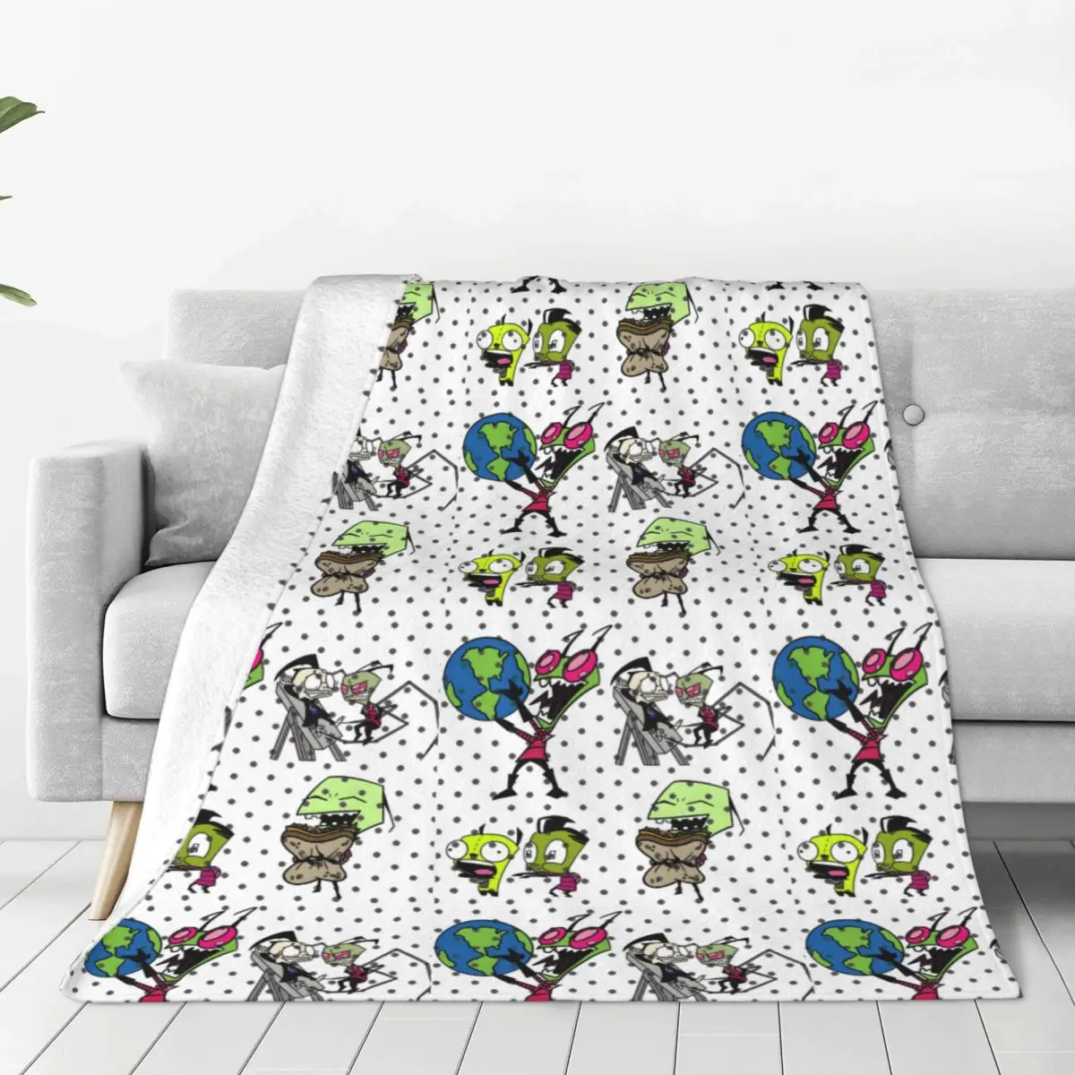Custom I-Invader Z-Zim Cartoon Blankets Warm Flannel Throw Blanket for Bed Travel Rug Piece