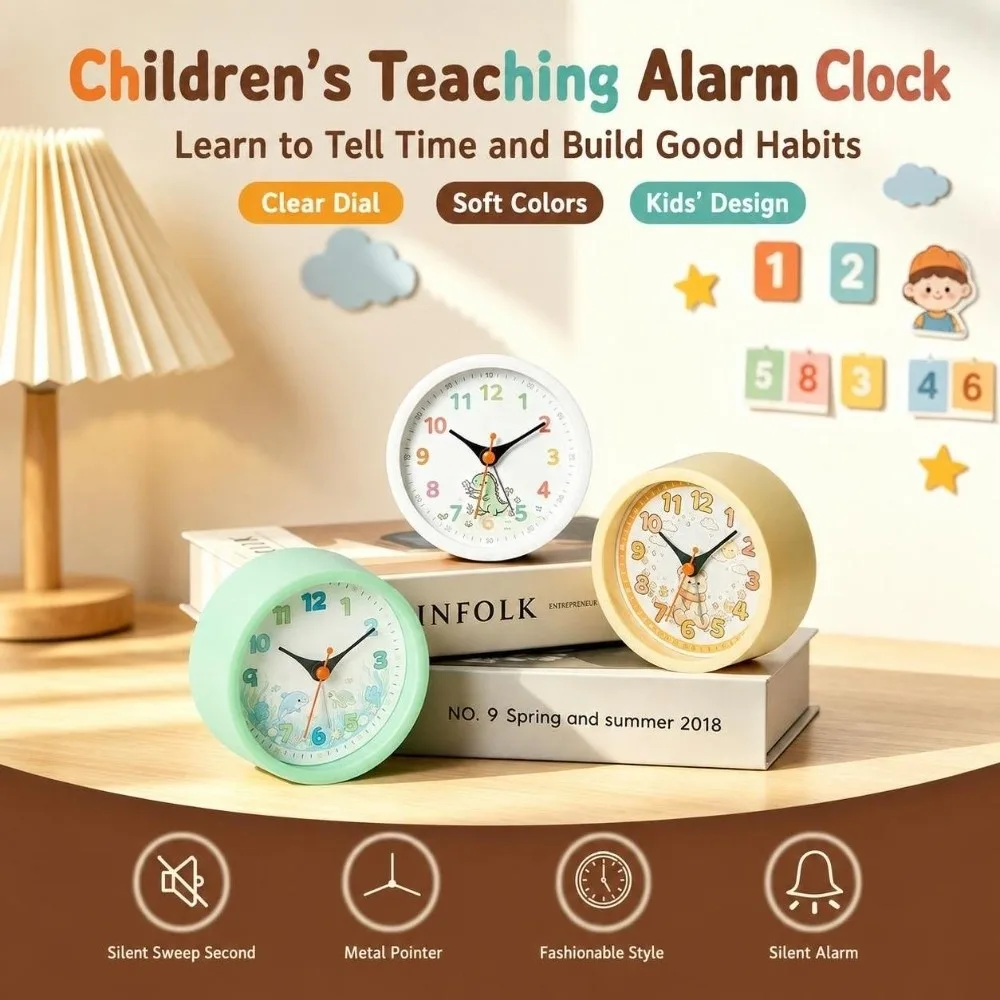 Durable Silent Alarm Clock Non-ticking with Night Light Desk Clock Wake-up Clock Bedroom