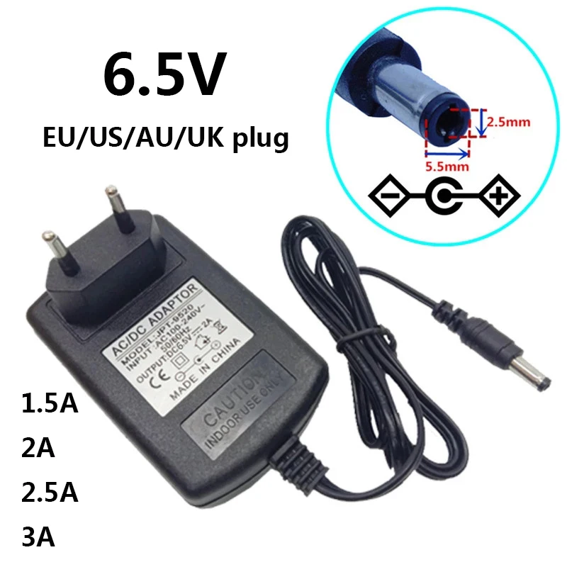 6.5V 1.5A 2A 2.5A 3A Uniwersalny zasilacz AC DC Adapter ścienny 6.5 V Volt Switching Adaptador Converter 5.5*2.5mm Wtyczka