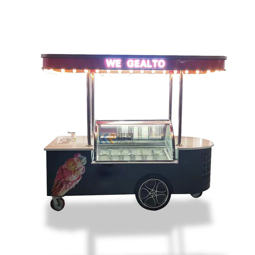 Autumn Popular Street Application Gelato Cart Italian Ice Cream Cart Mobile Bike Rolled Cold Plate Ice Cream Push Cart