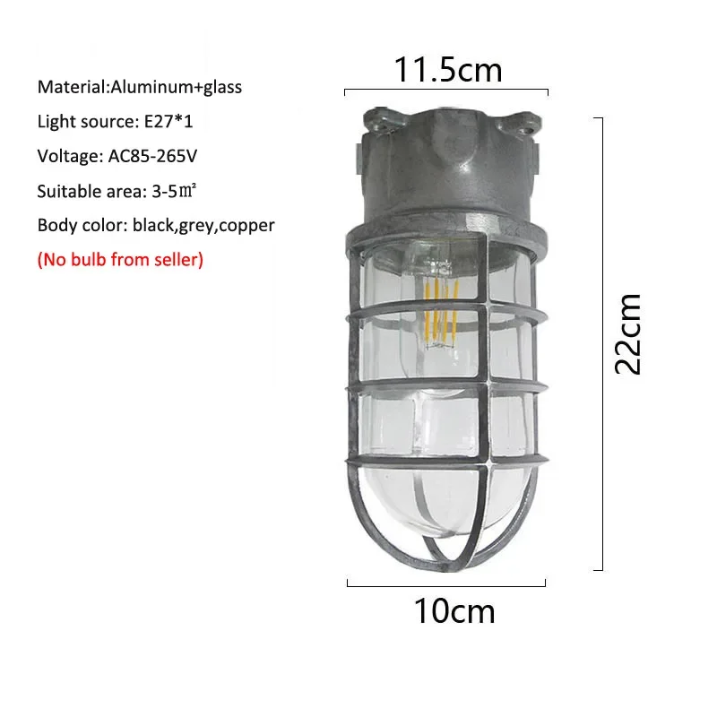 American Industrial Vintage Glass Ceiling Lamp Outdoor Aisle Courtyard Corridor Coffee Shop Decor Cast Aluminum Ceiling Light