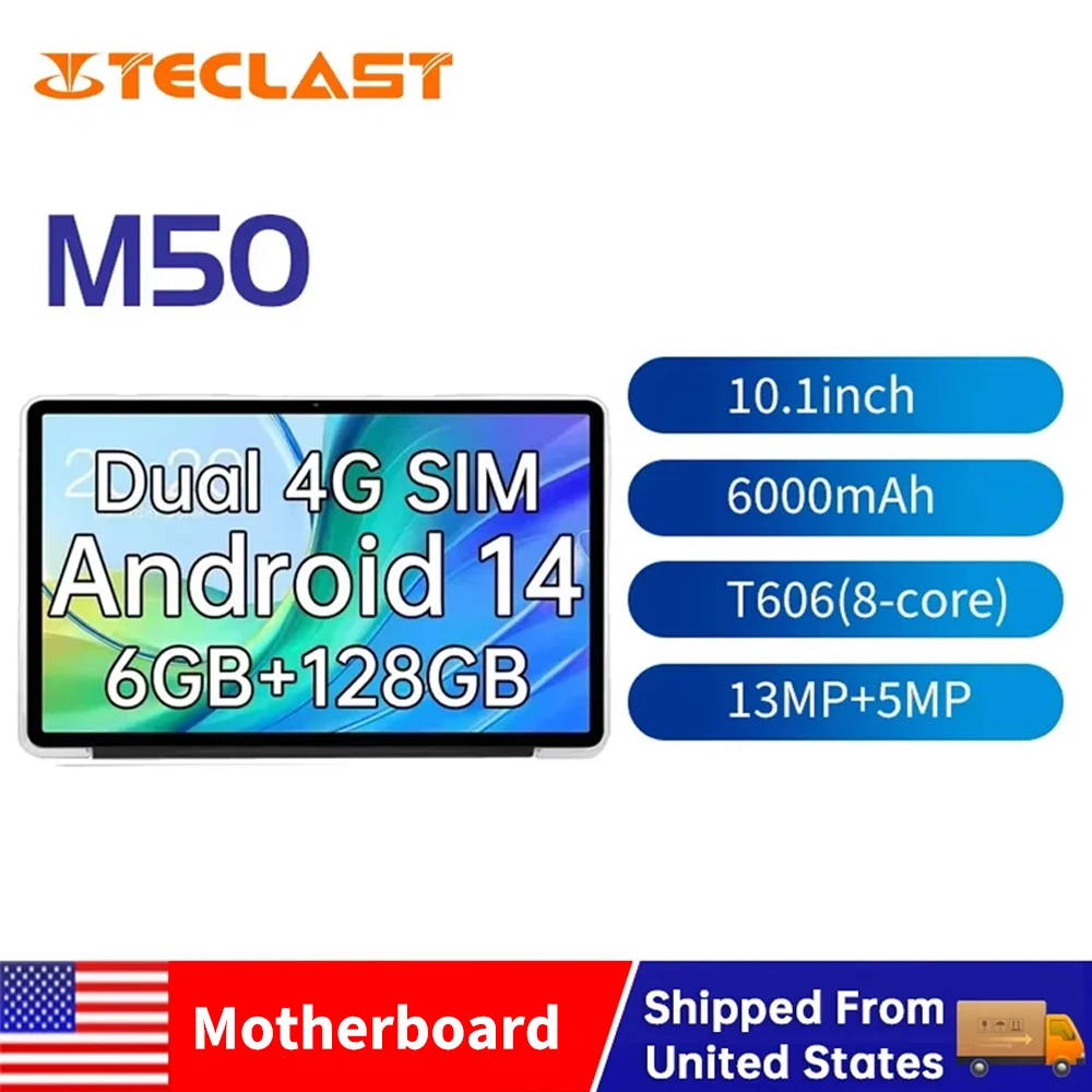 

Планшет Teclast M50 (unisoc T606, 8-ядерный, 1,6 ГГц/6 ГБ ОЗУ/128 ГБ ПЗУ/10,1 дюйма, 1280*800iPS TDDI/WIFI5G/4G, двухкарта, LTE/6000 мАч/T