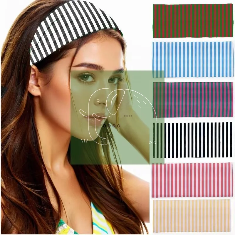 Wide Striped Stretchy Headbands Soft Skin-Friendly Breathable Fabric 6 Color Options for Yoga Pilates Outdoor Sports