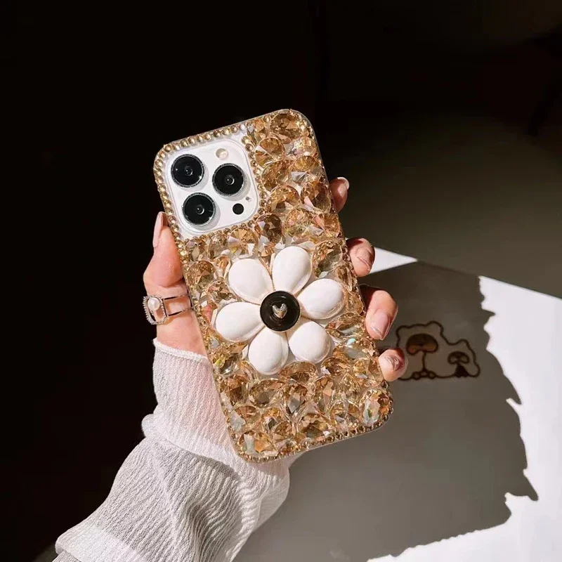 Rhinestone Phone Case for Iphone 15 14 13 12 16 Pro MAX 16PLUS Luxury Fashion Case for Women Flower Decor Glitter Diamond