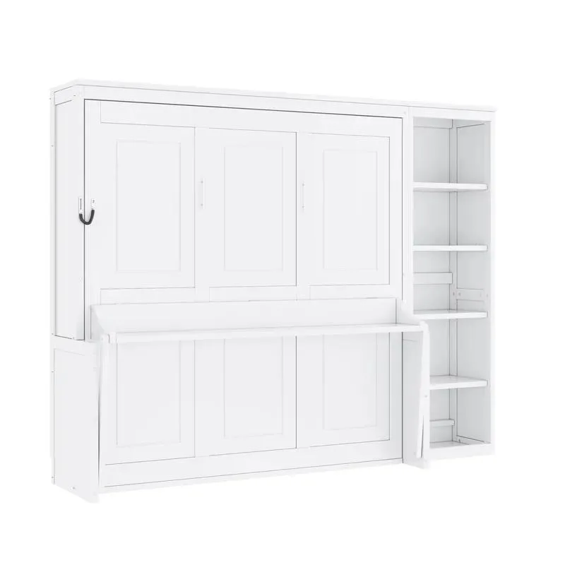 Modern Queen Adjustable Folding Murphy Bed with Desk and Bookshelf Soft Design