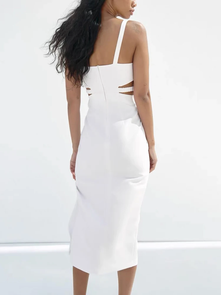 Robe dos nu élégante et sexy avec découpe à la taille pour femmes  Robe sans manches à bretelles spaghetti avec fente haute