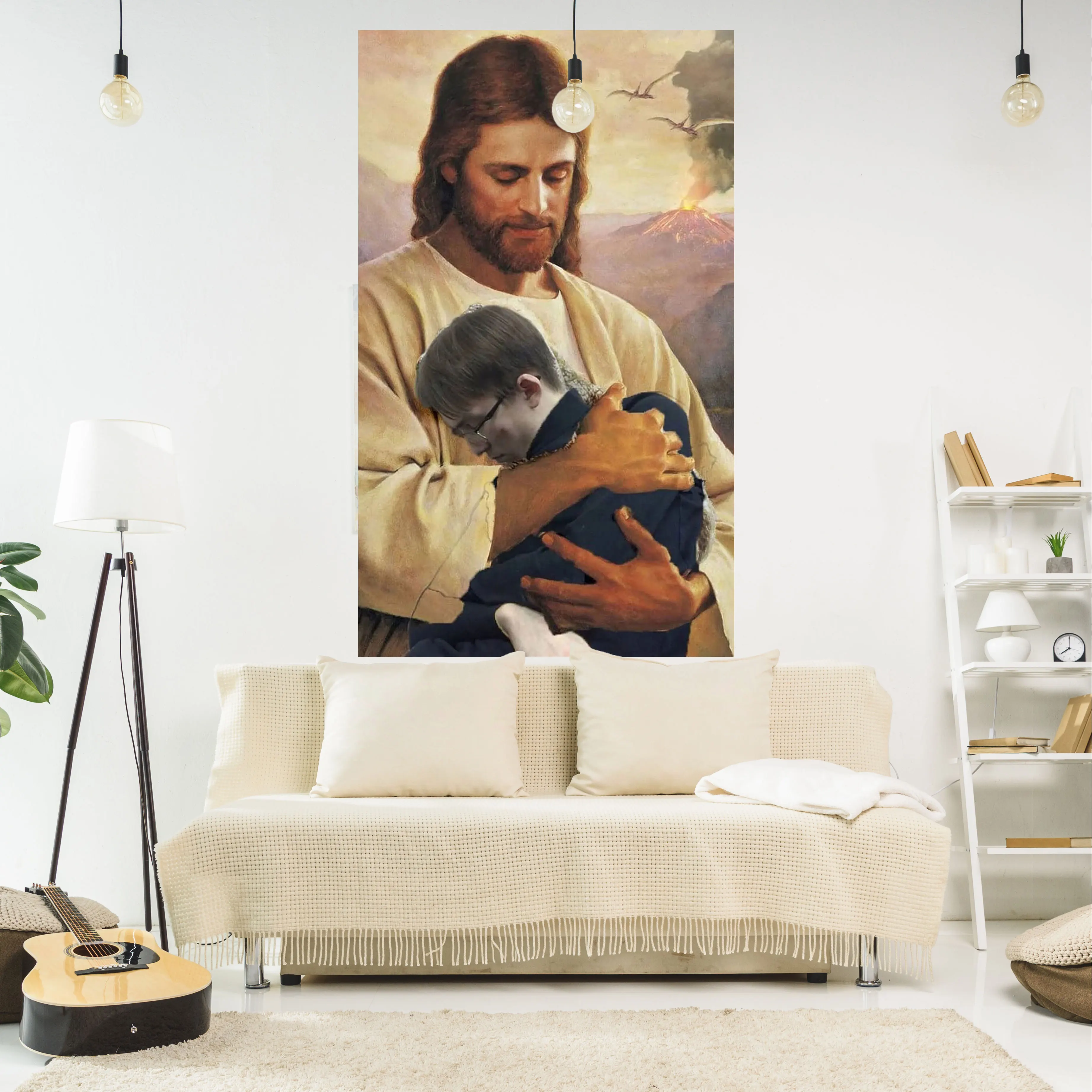 

QdDeco Funny Jesus Meme Tapestry Classic Art Picture Walling Cloth Decoration Aesthetic Home Decor Living Room Decorative