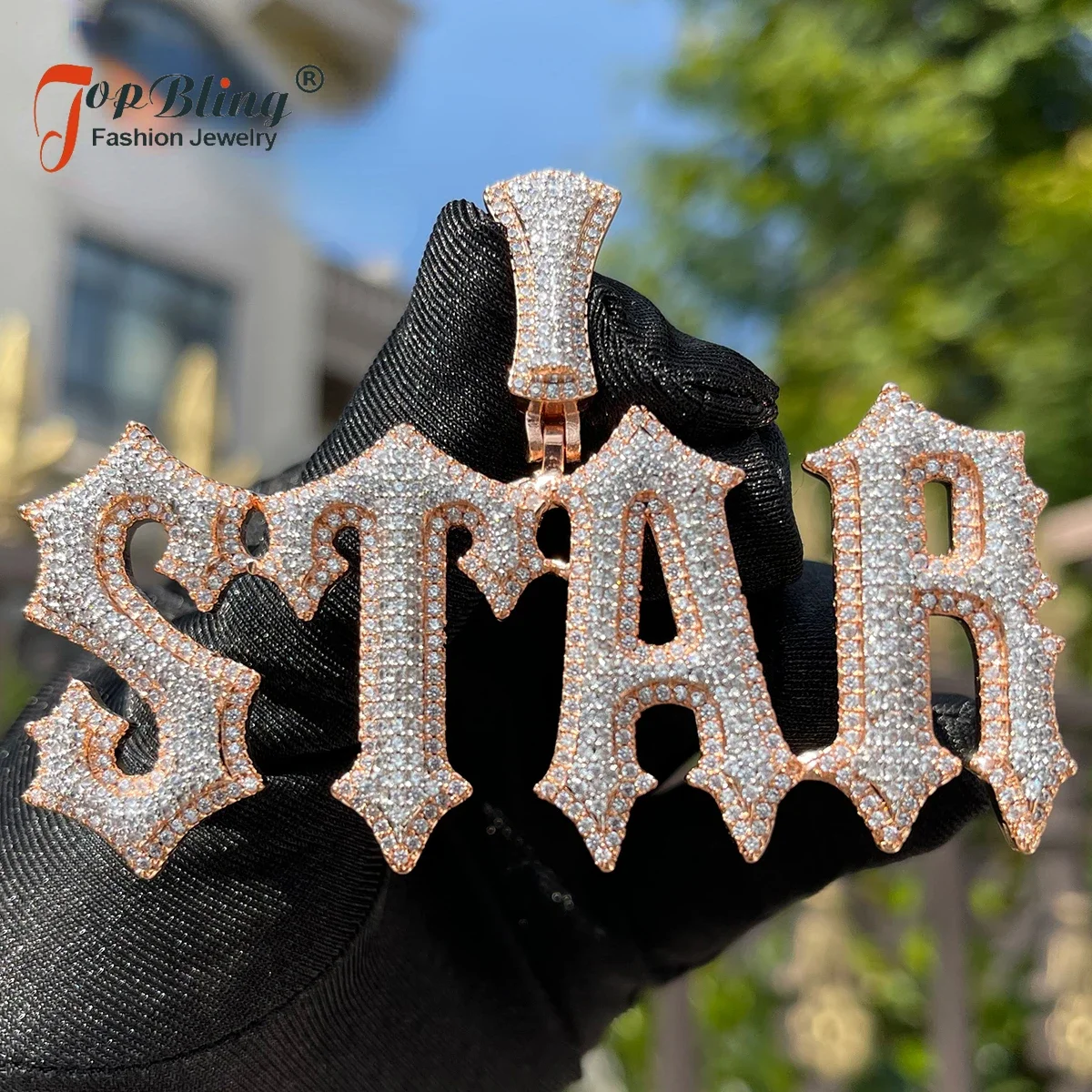 

TopBling Bubble Letter Jewelry Customized Name Necklace Women Iced Out Prong Setting Pendant Personalized Charms Trap Rapper