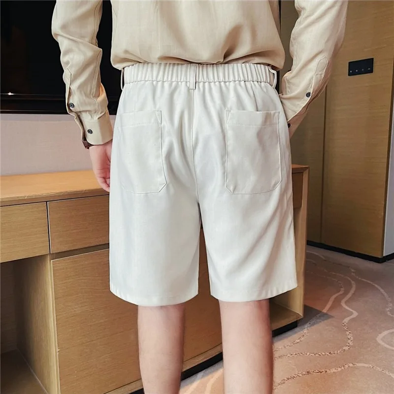 Men's Vintage-Style Cotton-Linen Blend Shorts Wrinkle-Resistant Elastic Waist Relaxed Fit 5-Inch Casual Shorts Commute & Travel