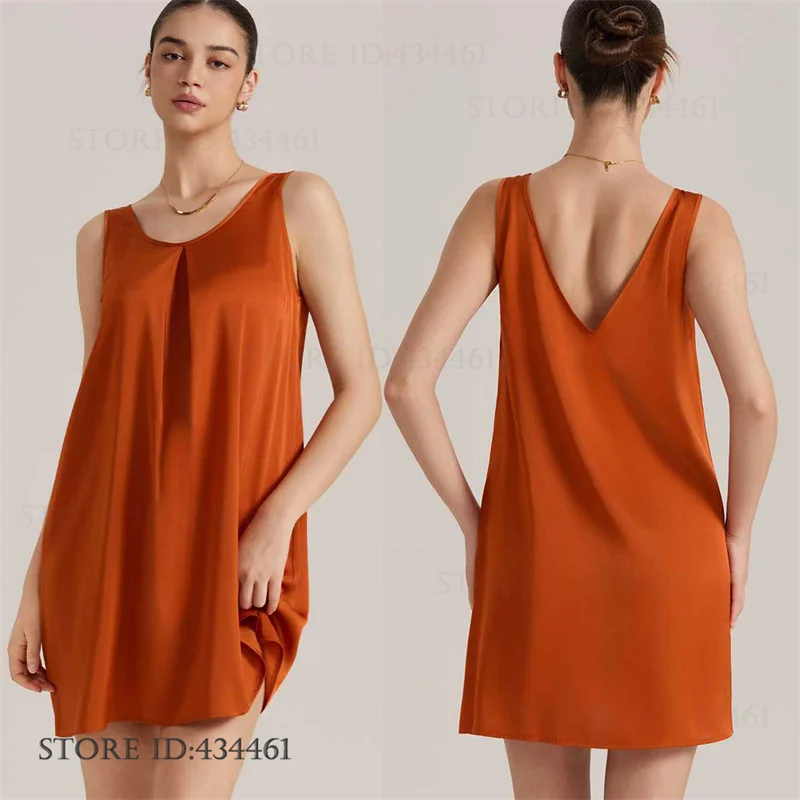 

Sexy Women Lingerie Nightgown Chemise Sleepwear Summer Silk Satin Nightwear Home Dress Backless Sleeveless Nightdress Loungewear