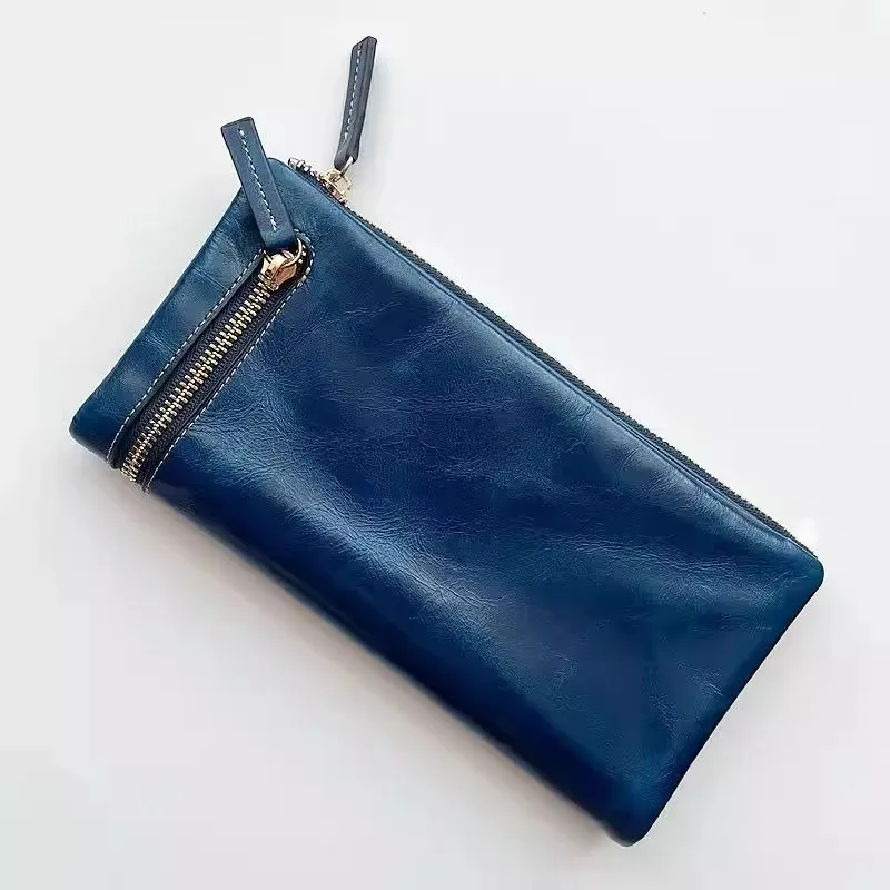 Vintage Minimalist Casual Utility Pouch, Genuine Leather Clutch & Phone Purse, Top Grain Leather Unisex Card Wallet
