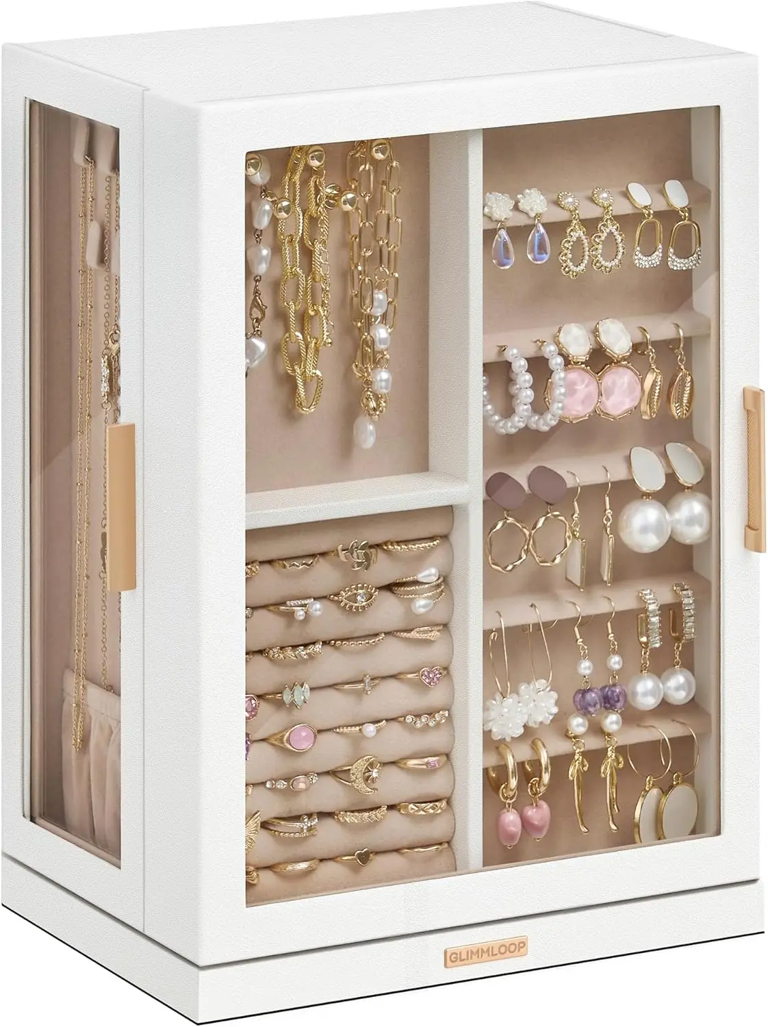 

360 ° Rotating Jewelry Box with 7 Drawers, Spacious Vertical Jewelry Organizer with Glass Window, Jewelry Storage Case