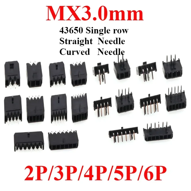 

5/10/50PCS Micro-Fit 3.0 mm Connector Single Row Straight needle Pin Header 2/3/4/5/6 Pin MX3.0 43650 Type Socket mx3.0mm