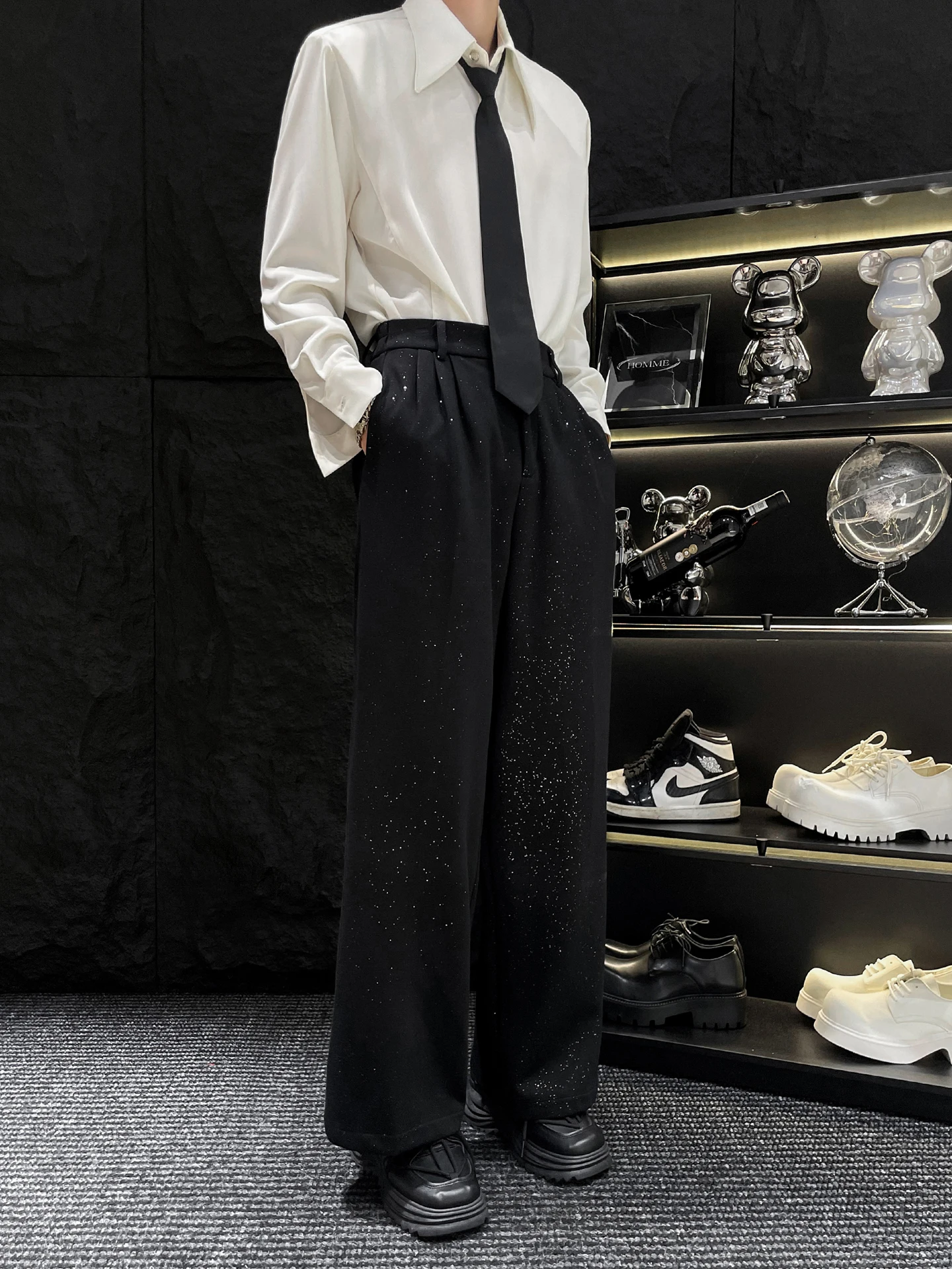 

Heavy Du Gold Emed Casual Pants Men's Straight Leg Glittering Versatile Wide Leg Long Trousers Autumn Faion Trend